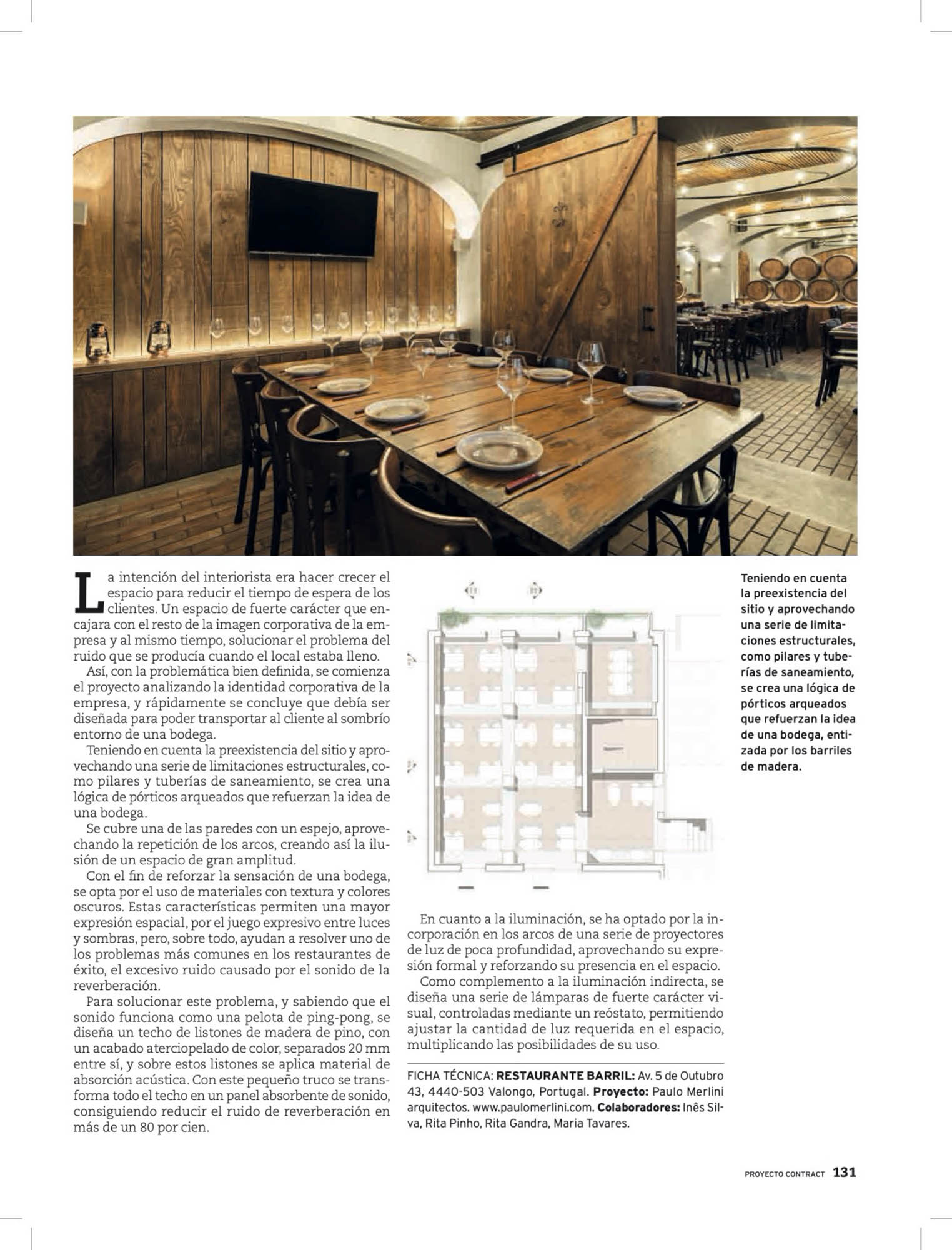 Restaurante Barril do Paulo Merlini Arquitecto na revista Proyecto Contract com fotografia de arquitectura Ivo Tavares Studio