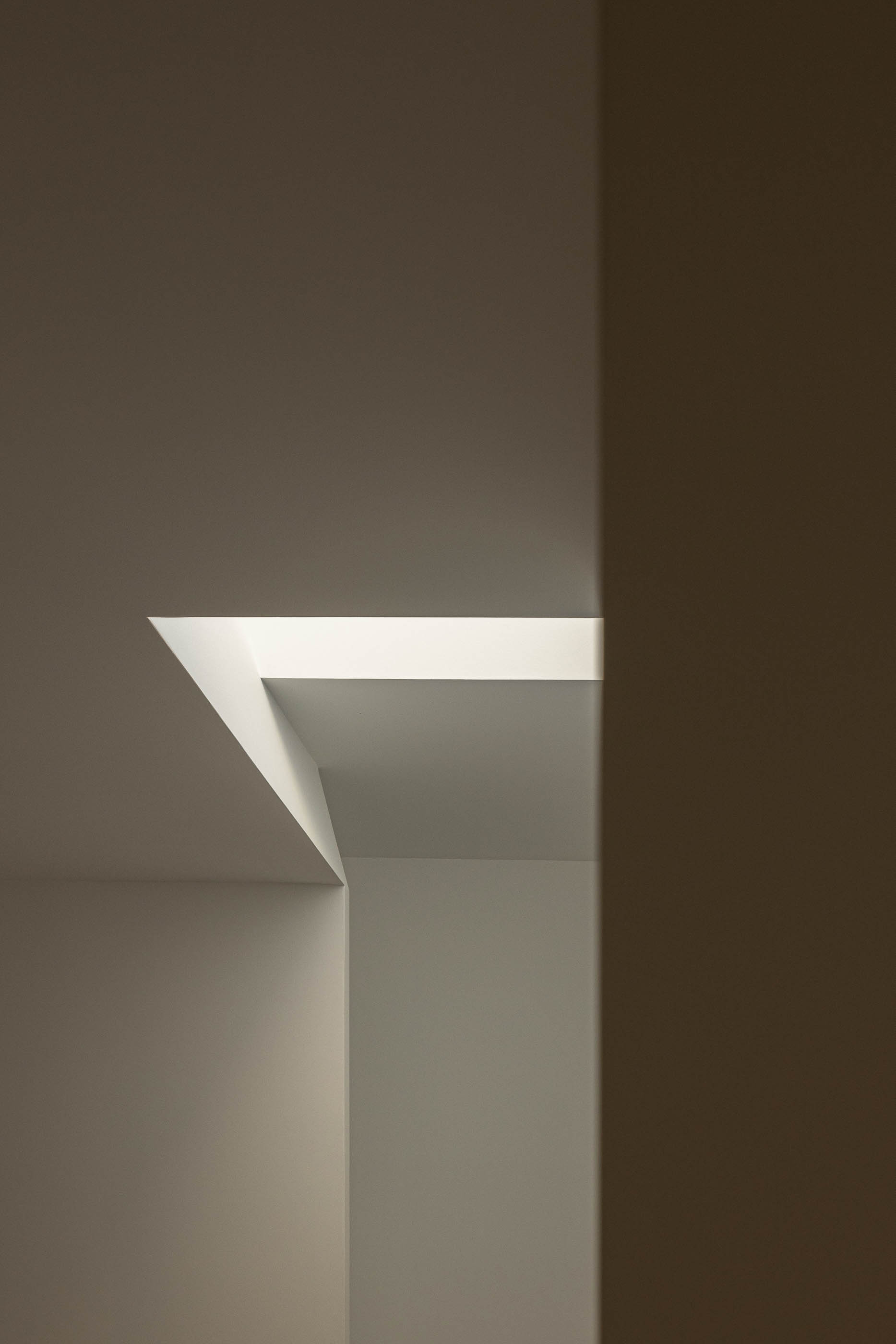 Detalhe do teto branco com iluminação zenital. — Reconversão do Talho Central arquitetura José Pedro Lima Arquiteto em Coimbra