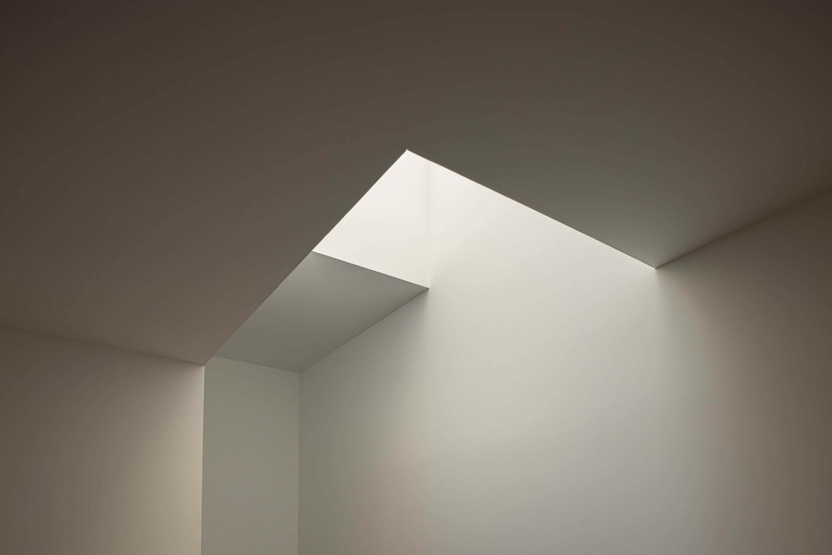 Detalhe do teto branco com iluminação zenital. — Reconversão do Talho Central arquitetura José Pedro Lima Arquiteto em Coimbra